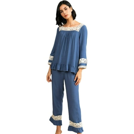 Orchip Women Autumn Cotton Boat Neck Lace Splicing Pajamas Mid Waist Pants Set #04
Orchip Women Autumn Cotton Boat Neck Lace Splicing Pajamas Mid Waist Pants Set #04