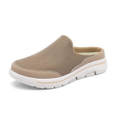 Men‘s Breathable Mesh Mules Lightweight Open Back Non-slip Shoes Brown