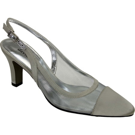 David Tate Women s Vegas Dress Pumps Silver Satin Mesh 6.5 M