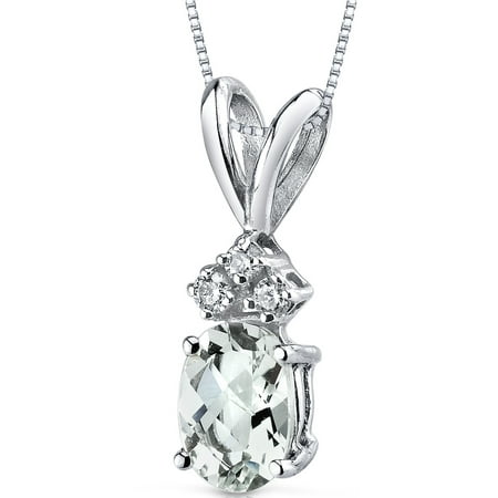 Peora 0.75 Carat T.G.W. Oval-Cut Green Amethyst and Diamond Accent 14kt White Gold Pendant, 18