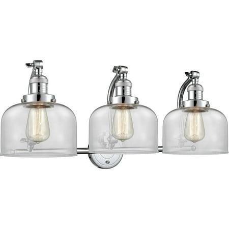 Polished Chrome Tone Bathroom Vanity 28 Wide Clear Glass Steel/Cast Brass Medium Base LED 3 Light Fixture
Polished Chrome Tone Bathroom Vanity 28 Wide Clear Glass Steel/Cast Brass Medium Base LED 3 Light Fixture