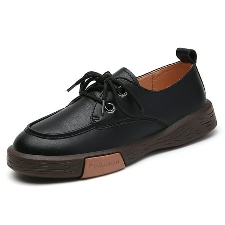 Leather Flats for Women Slip-on Loafer Boat Ballet Flat Shoes Black Size 39