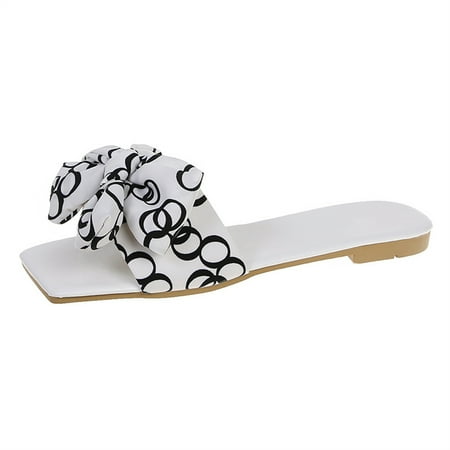 Women s Flat Toe Slippers Sandals Low Flat Heel Bowknot Decor Summer Slide Shoes