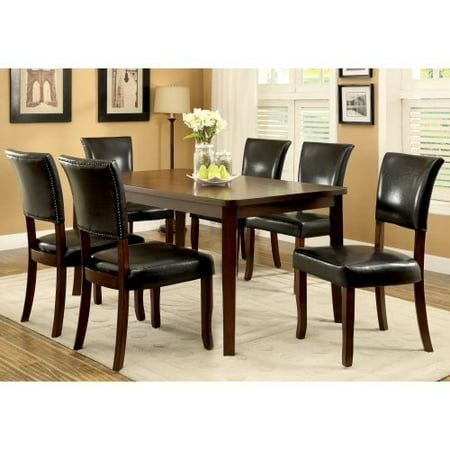 Furniture of America Claxton 7 Piece Dining Table Set with Leatherette Chairs