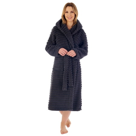 Slenderella 46 Teddy Stripe Fleece Wrap Hooded Robe HC02320