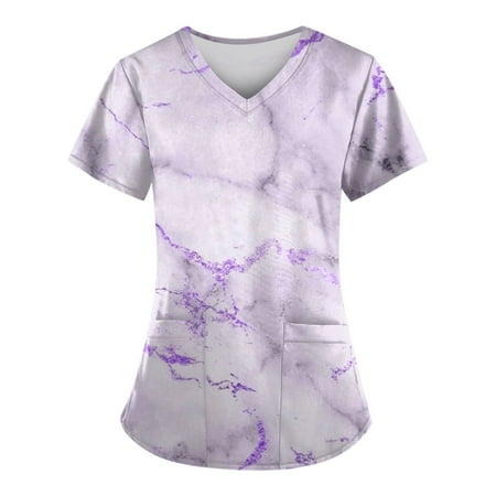 Kddylitq Cute Scrub Tops for Women Marble Print V Neck Short Sleeve Nursing Scrubs with Pockets Womens Petite Scrubs Light Purple M
Kddylitq Cute Scrub Tops for Women Marble Print V Neck Short Sleeve Nursing Scrubs with Pockets Womens Petite Scrubs Light Purple M
