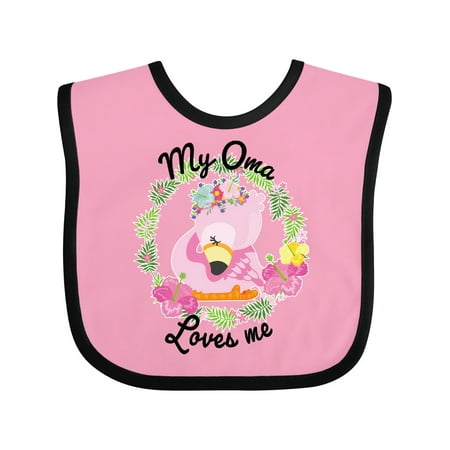 Inktastic Baby Flamingo My Oma Loves Me with Flower Wreath Gift Baby Boy or Baby Girl Bib