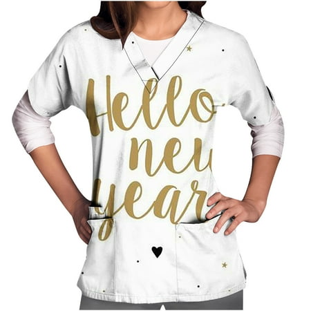 Happy New Year Scrub Tops for Women Print Short Sleeves V Neck Nurse Uniforms Casual Loose Breathable Shirts Tee Tops with Pockets
Happy New Year Scrub Tops for Women Print Short Sleeves V Neck Nurse Uniforms Casual Loose Breathable Shirts Tee Tops with Pockets
