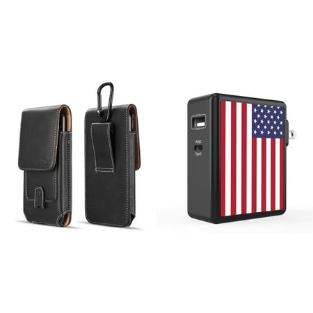 Pouch and Wall Charger Bundle for iPhone 14 Pro Max: Vertical Magnetic Belt Holster Case (Black) and 45W Dual USB Port PD Type-C and USB-A Power Adapter (American USA Flag)
Pouch and Wall Charger Bundle for iPhone 14 Pro Max: Vertical Magnetic Belt Holster Case (Black) and 45W Dual USB Port PD Type-C and USB-A Power Adapter (American USA Flag)