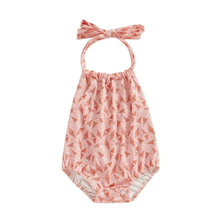 0-18Months Newborn Baby Girls Halter Romper Sleeveless Backless Printed Summer Playsuit