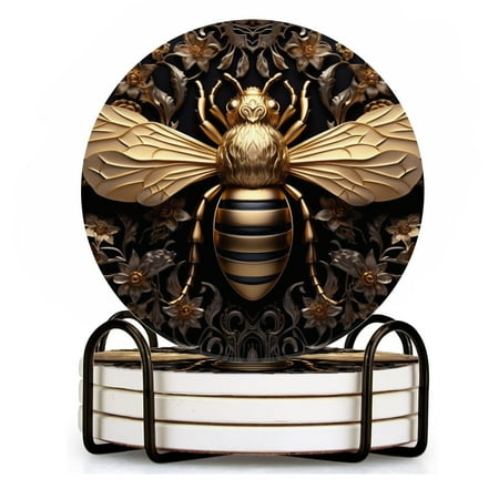 BaHomeck Drink Coasters Set of 4 with Holder golden bee on black background Water Absorbent Ceramic Coasters Tabletop Protection Suitable for Various Cup Home Decor
BaHomeck Drink Coasters Set of 4 with Holder golden bee on black background Water Absorbent Ceramic Coasters Tabletop Protection Suitable for Various Cup Home Decor