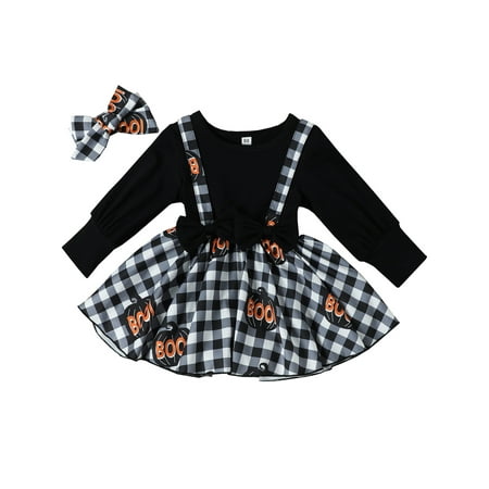 xkwyshop Baby Girl Halloween Outfits Plaid Romper Newborn Dress Ruffle Onesie Suspender Dress Jumpsuit and Headband Black
xkwyshop Baby Girl Halloween Outfits Plaid Romper Newborn Dress Ruffle Onesie Suspender Dress Jumpsuit and Headband Black