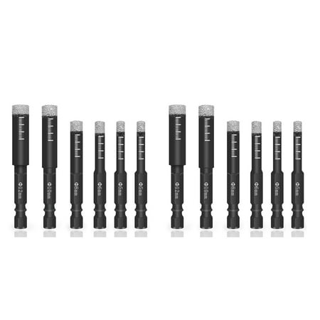 12Pc Black Dry Diamond Drill Bits Set for Granite Ceramic Tile Stone Glass Hard Materials 5/6/8/10/12mm
12Pc Black Dry Diamond Drill Bits Set for Granite Ceramic Tile Stone Glass Hard Materials 5/6/8/10/12mm