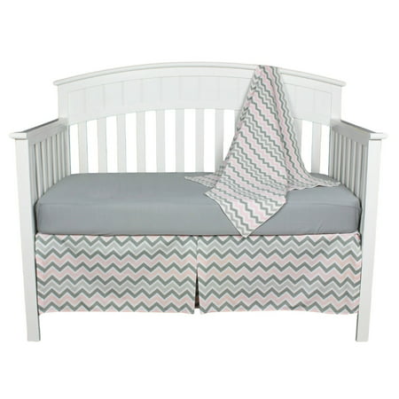 Pink and Gray Chevron 3 Piece Zig Zag Baby Bedding Set with Sweater Blanket