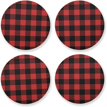 Hyjoy 4 Pack Red Black Buffalo Plaid Round Coaster Heat Resistant Absorbent Drink Coaster for Kitchen Bar Cafe Decor
Hyjoy 4 Pack Red Black Buffalo Plaid Round Coaster Heat Resistant Absorbent Drink Coaster for Kitchen Bar Cafe Decor