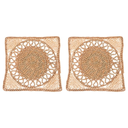 2Pcs Grass Woven Placemat Creative Heat Insulation Mat Dining Table Decor
