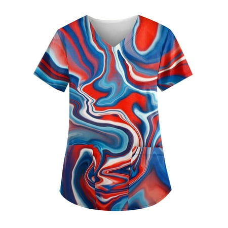 Sksloeg Women Scrub Tops Women Short Sleeve Tops Working Uniform 4th Of July American Flag Print Scrub Tops with Pocket Blouse Vermilion S
Sksloeg Women Scrub Tops Women Short Sleeve Tops Working Uniform 4th Of July American Flag Print Scrub Tops with Pocket Blouse Vermilion S