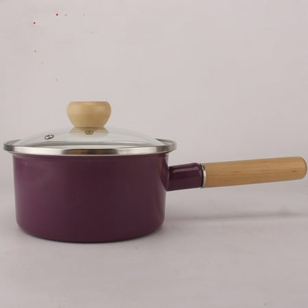 Homeex Single Handle Wooden Handle Cute Soup Pot Enamel Pot Purple