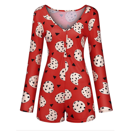 Women Bodysuit Long Sleeve Deep V Neck Bodycon Stretch Leotard Button Short Romper Pajama Sleepwear Jumpsuit