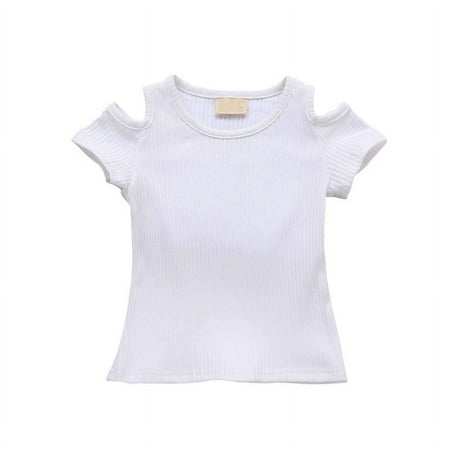 Girls Crew Neck Tee Short Sleeve Shirts with Cold Shoulder 
Girls Crew Neck Tee Short Sleeve Shirts with Cold Shoulder