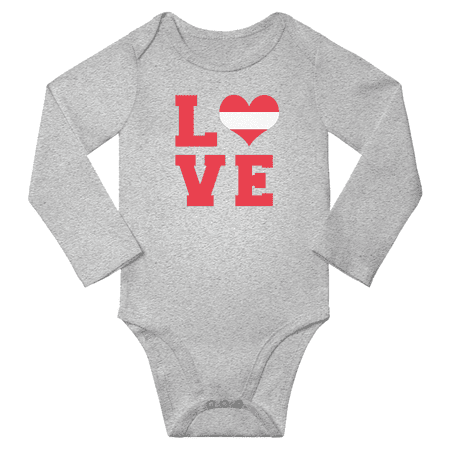 Love Austria Heart Flag Baby Long Slevve Romper (Gray 12-18 Months)