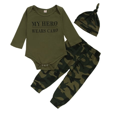 Baby Boy Clothes Baby Boy Outfits Long Sleeve Letter Print Romper Tops Camouflage Pants Hat 3PCS Set 18-24 Months
Baby Boy Clothes Baby Boy Outfits Long Sleeve Letter Print Romper Tops Camouflage Pants Hat 3PCS Set 18-24 Months