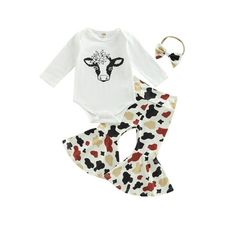 Luckinbaby 3Pcs Infant Baby Girl Fall Cow Print Pants Suit Long Sleeve Lace Ruffle Romper with Bell-Bottom Pants Set,0-24M
Luckinbaby 3Pcs Infant Baby Girl Fall Cow Print Pants Suit Long Sleeve Lace Ruffle Romper with Bell-Bottom Pants Set,0-24M