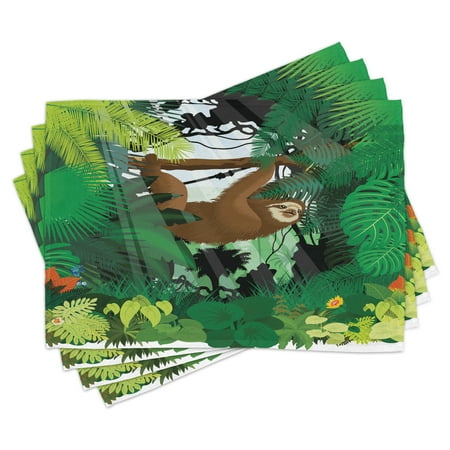 Sloth Placemats Set of 4 Vibrant Exotic Rainforest with Various Plants and Sloth Hanging on a Tree Wildlife Washable Fabric Place Mats for Dining Room Kitchen Table Decor Green Brown by Ambesonne
Sloth Placemats Set of 4 Vibrant Exotic Rainforest with Various Plants and Sloth Hanging on a Tree Wildlife Washable Fabric Place Mats for Dining Room Kitchen Table Decor Green Brown by Ambesonne