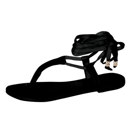 Wmkox8yii Anklet Strap Solid Thong Flower Flat Sandals
