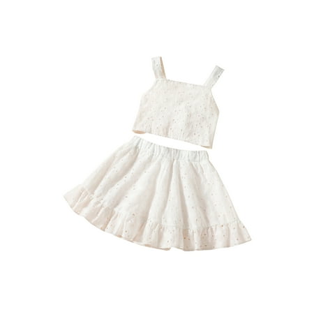 Sunisery Kids Little Girls Casual Clothes Solid Color Sleeveless Sling Crop Tops + Hollow-Out Ruffle Short Skirt White 18-24 Months
Sunisery Kids Little Girls Casual Clothes Solid Color Sleeveless Sling Crop Tops + Hollow-Out Ruffle Short Skirt White 18-24 Months