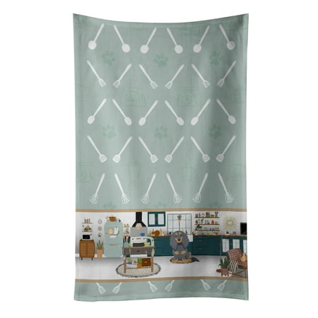 Longhair Blue and Tan Dachshund in the Kitchen Kitchen Towel 15 in x 25 in