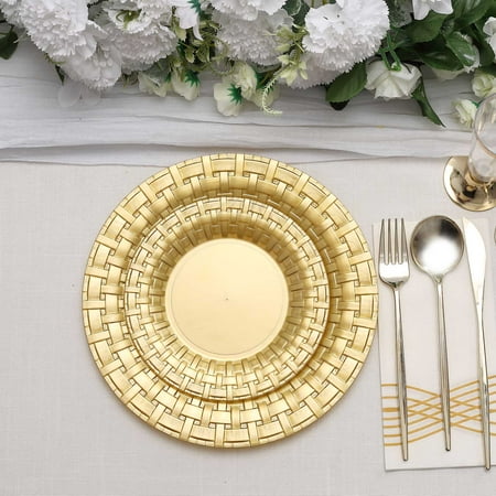 Efavormart Set of 10 - 7 Gold Round Disposable Plastic Salad Dessert Plates With Basketweave Rim for Weddings Birthdays Parties Gathering Graduation Ceremonies Special Events
Efavormart Set of 10 - 7 Gold Round Disposable Plastic Salad Dessert Plates With Basketweave Rim for Weddings Birthdays Parties Gathering Graduation Ceremonies Special Events