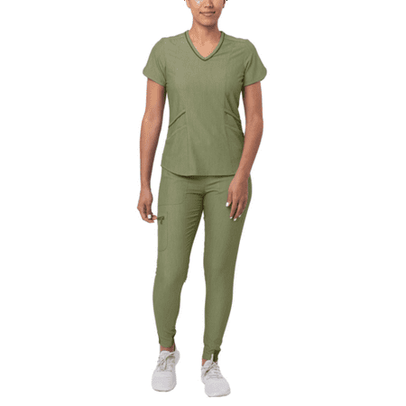 Adar Pro Modern Athletic Scrub Set For Women - Modern V-Neck Scrub Top & Yoga Jogger Scrub Pants