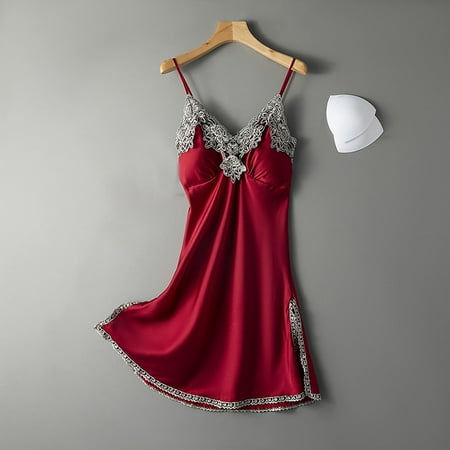 Pajamas Women s Summer Thin Silk Suspender Nightgown Two Piece Suit Size XXL