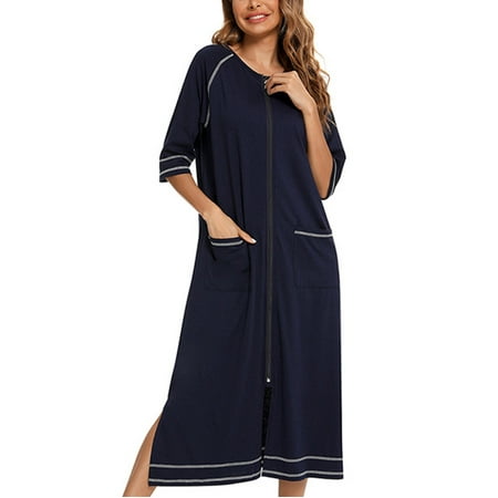 

Jmntiy Women s Winter Warm Nightgown Autumn And Winter Nightdress Zip With Pokets Loose Pajamas Clearance