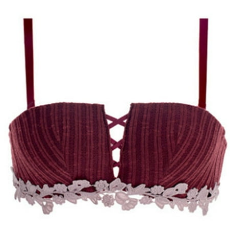 Women Underwear Wireless Solid Color Push Up Breathable Cross Bra(Wine Red 32)