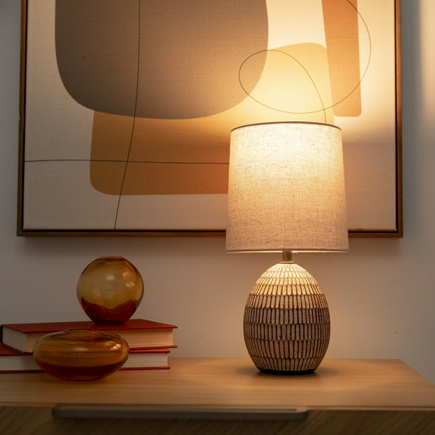 Simple Home 12.75" Ceramic Carved Table Lamp with Shade