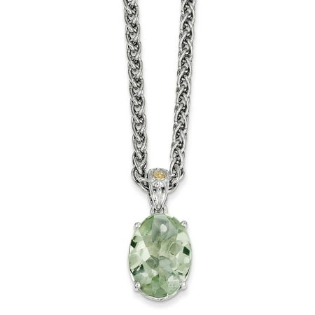 Sterling Silver w/ 14k Yellow Gold Green Quartz Vintage Style Necklace