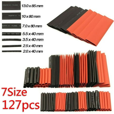 127Pcs Black Red Heat Shrink Tube Insulation Shrinkable Sleeve Kit 2 :1 With Bag