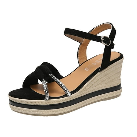 Fashion Summer Women Sandals Wedge High Heel Platform Cloth With Rhinestones Pu sandals for Women Black
Fashion Summer Women Sandals Wedge High Heel Platform Cloth With Rhinestones Pu sandals for Women Black