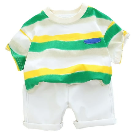 Toddler Boys Girls Fashion Outfits Set Suit Color Stripes Round Neck Short Sleeved Top Solid Color Shorts Casual Wear For 2-3 Years
Toddler Boys Girls Fashion Outfits Set Suit Color Stripes Round Neck Short Sleeved Top Solid Color Shorts Casual Wear For 2-3 Years