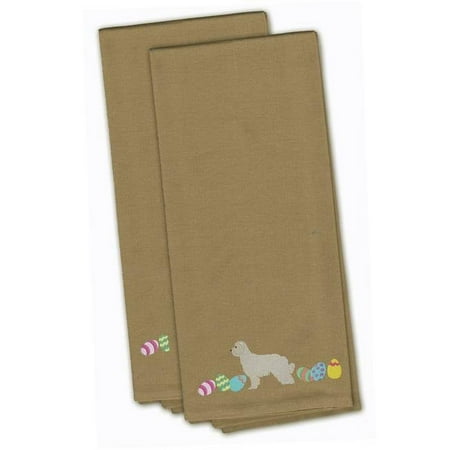 Great Pyrenees Easter Tan Embroidered Kitchen Towel - Set of 2