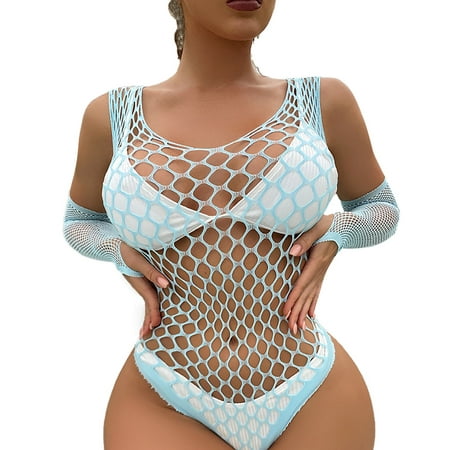 

adviicd Lingerie For Women Plus Size Lingerie for Women Naughty Scallop Lace Choker Plunge V Neck Snap Crotch Bodysuit One Piece Teddy Blue One Size