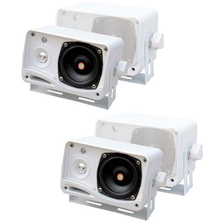4) PYLE PLMR24 400 Watt 3 Way Marine Audio Boxed Mounted Mini Speaker System