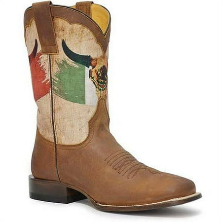 Men s Roper Viva Mexico Leather Boots Handcrafted Brown