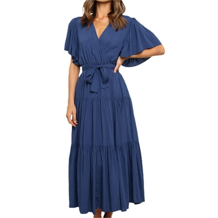 Gureui Women s Summer Dress with Waist Belt Casual Plain Short Sleeve Ruched V-Neck Loose Long One-Piece Dresses
Gureui Women s Summer Dress with Waist Belt Casual Plain Short Sleeve Ruched V-Neck Loose Long One-Piece Dresses