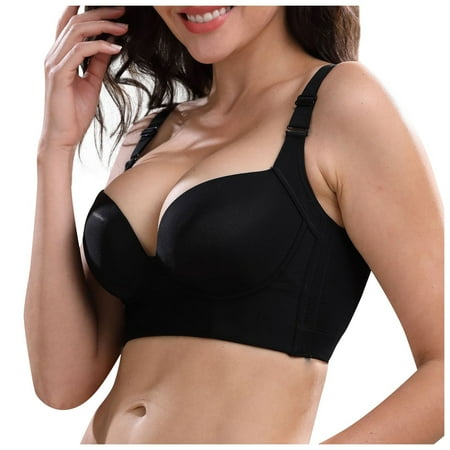 

UoCefik Bra Wireless Womens Shapewear Sexy Wireless Bra Plunge 8 Hook Womens Spaghetti Strap Sports Bra Plus Size Bra Top for Women Black 46F