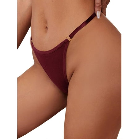 Women Plain A Piece Burgundy Panties M