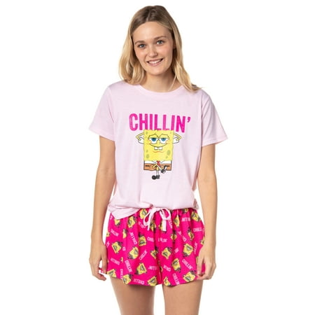 Nickelodeon SpongeBob SquarePants Womens Chillin Pajama Set Shorts (Small)
