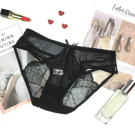 Fatuov Womens Sexy Underwear Clearance Under $5 Cotton Breathable String Thongs for Women Lace Briefs Panties Black Free Size